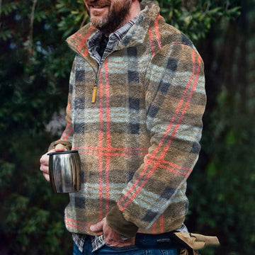 Wiaofellas Fashion Plaid Woolen Jumpers Mens Autumn Winter Warm Long Sleeve Loose Sweaters Casual Turn-down Collar Tops Men Streetwear